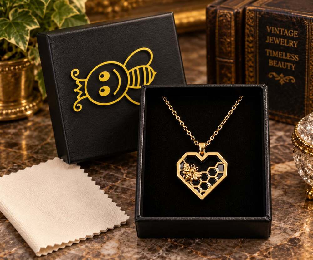 Bee and Honeycomb Gold Tone Silver Tone Heart Pendant Necklace Beehive Hive NEW